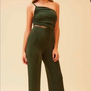Dark Olive One-Shoulder Cutout Jumpsuit (S)